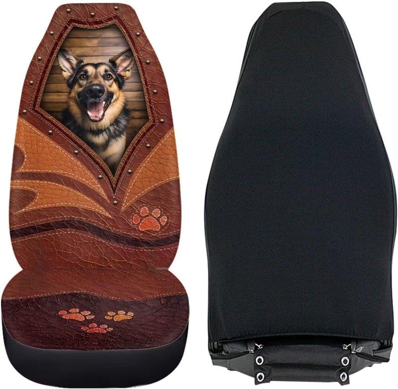 Howilath Cute German Shepherd Printed Vehicles Seat Cover, Dog Paw Pattern High Bucket Soft Car Front Seats Cover Set of 2, Stretchy Car Seat Cushion Universal Fit for Most Vehicle Cars - Image 4